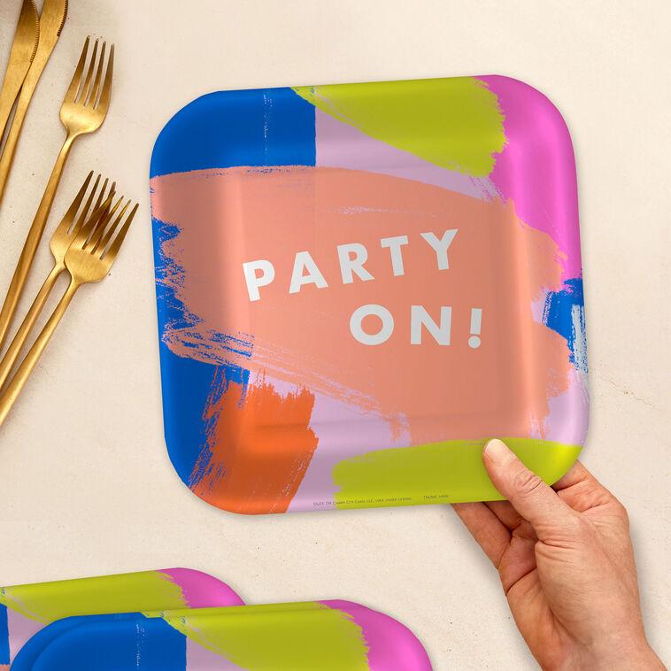 Hallmark Colorful Brushstroke "Party On" Dinner Plates Pack Of 8