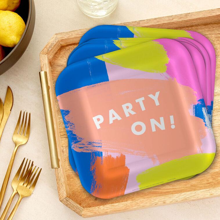 Hallmark Colorful Brushstroke "Party On" Dinner Plates Pack Of 8