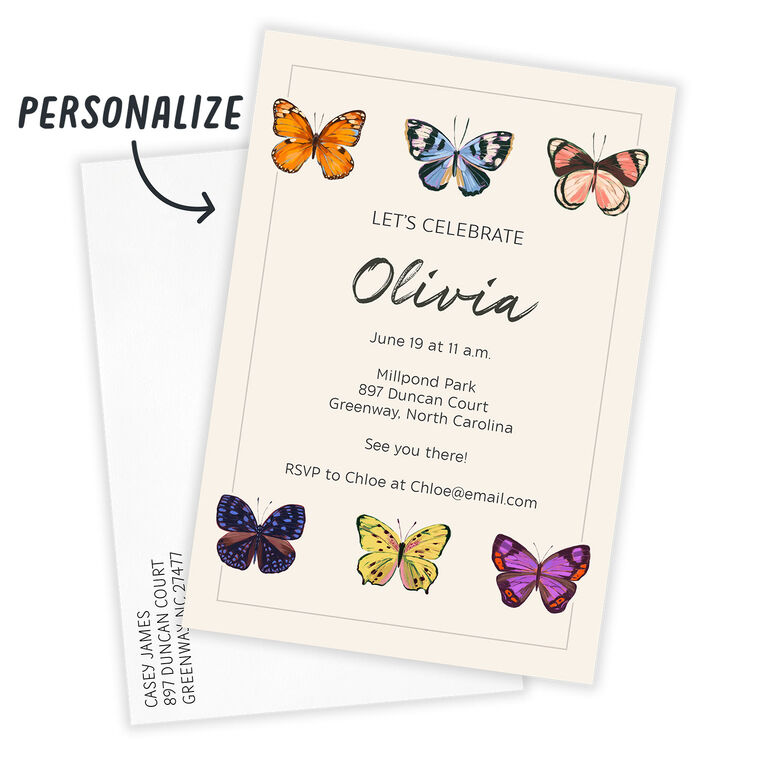 Hallmark Colorful Butterflies Flat Birthday Invitation