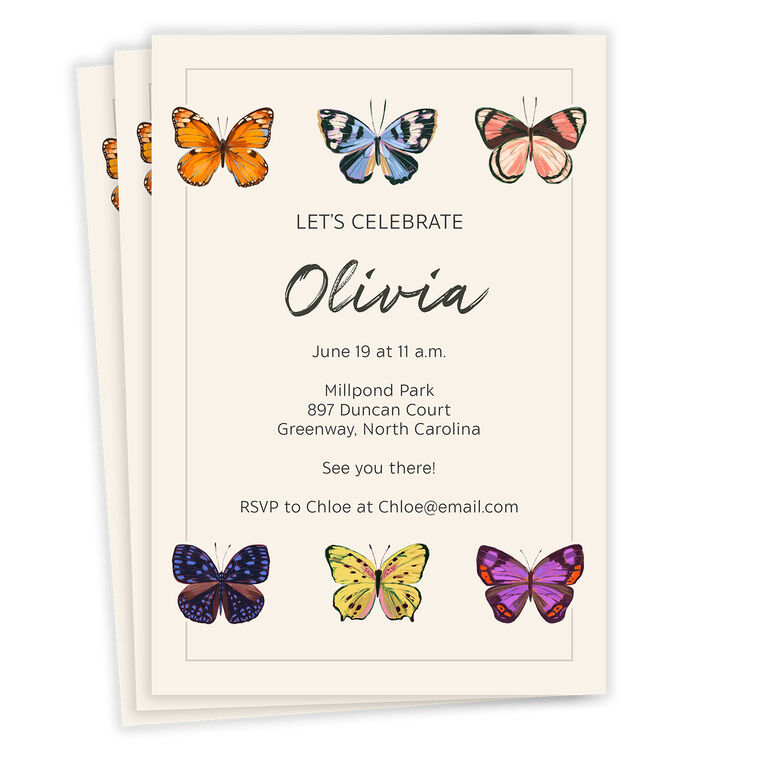hallmark Colorful Butterflies Flat Birthday Invitation