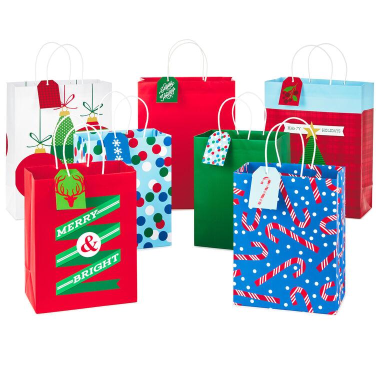 hallmark Colorful Christmas Gift Bags With Mix and Match Tags Assorted Sizes and Designs