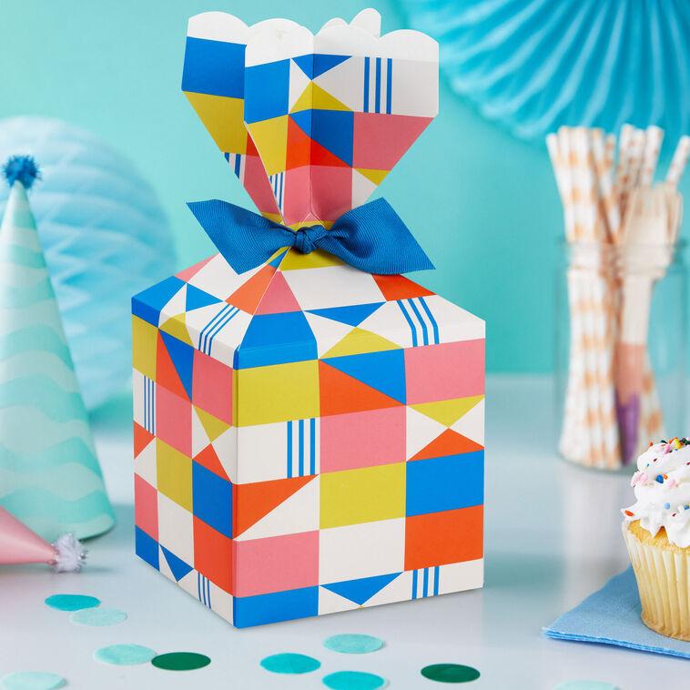 Hallmark Colorful Geometric Vertical Treat Box With Ribbon Tie