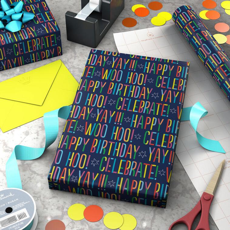 Hallmark Colorful Happy Birthday Wishes Wrapping Paper 20 Sq. Ft
