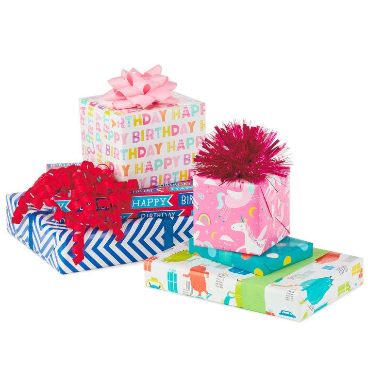 Hallmark Colorful Kid Birthday 3-Pack Reversible Wrapping Paper 120 Sq. Ft. Total