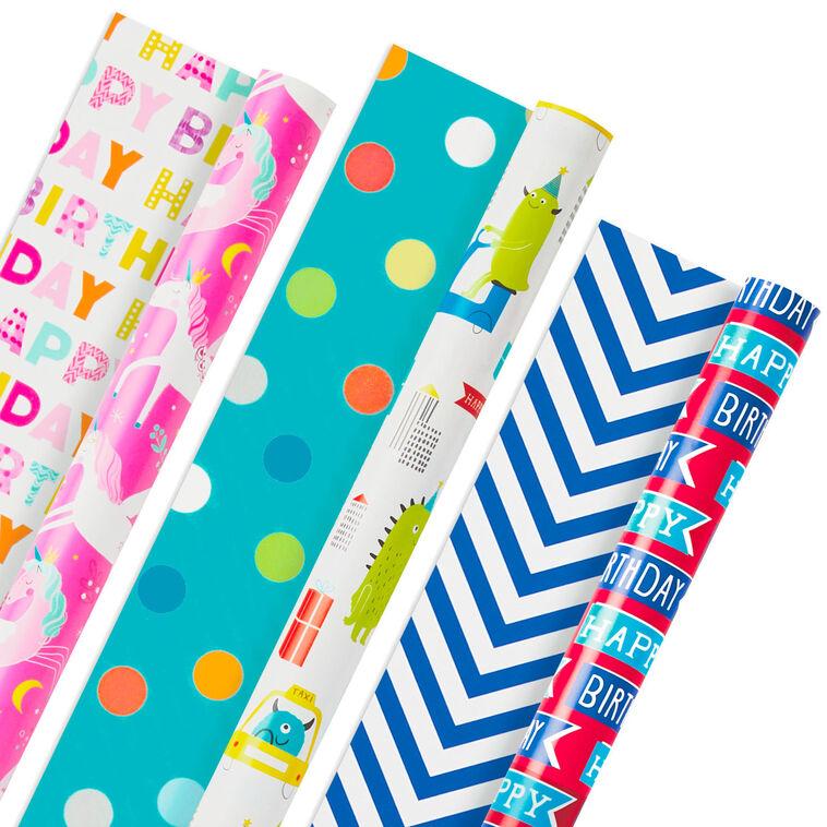 hallmark Colorful Kid Birthday 3-Pack Reversible Wrapping Paper 120 sq. ft. total