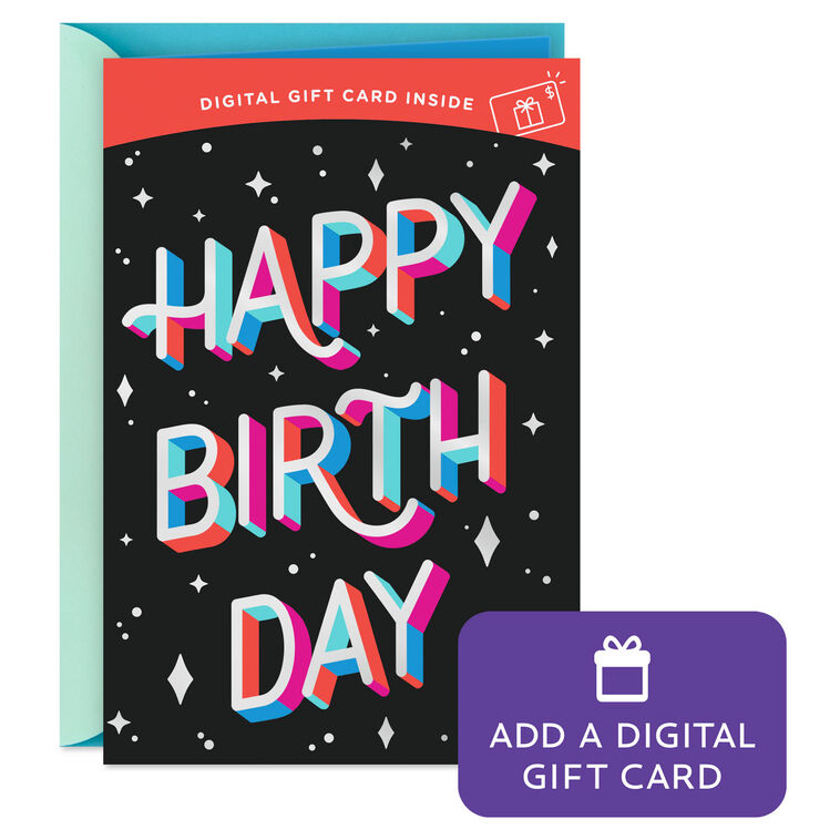 hallmark Colorful Lettering and Retro Stars Gift Card Greeting Birthday Card