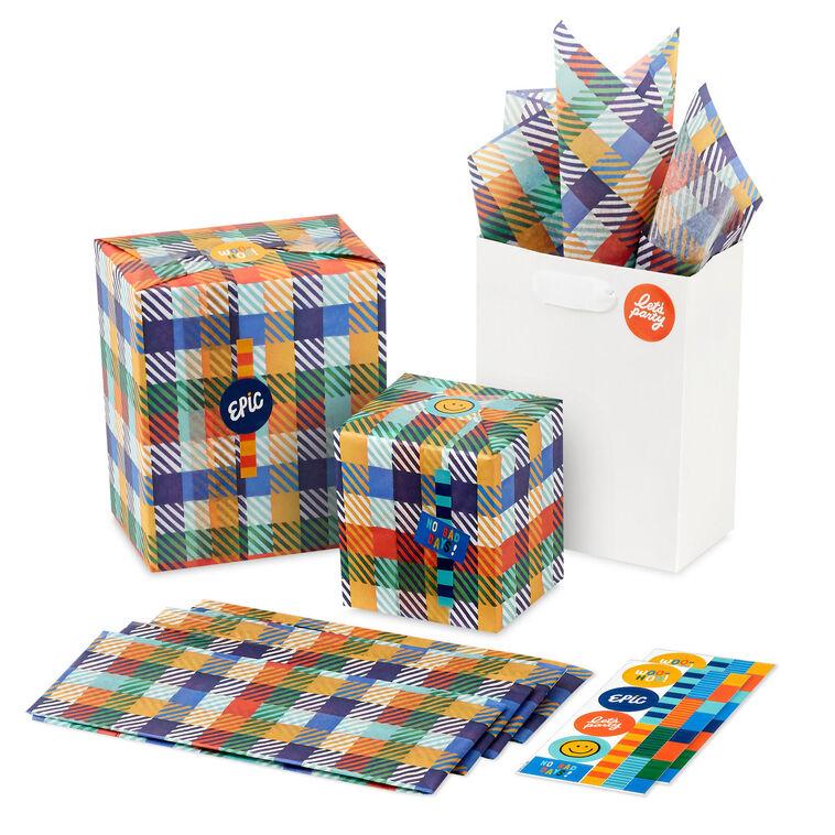 Hallmark Colorful Plaid Tissue Paper With Gift Tag Stickers 6 Sheets