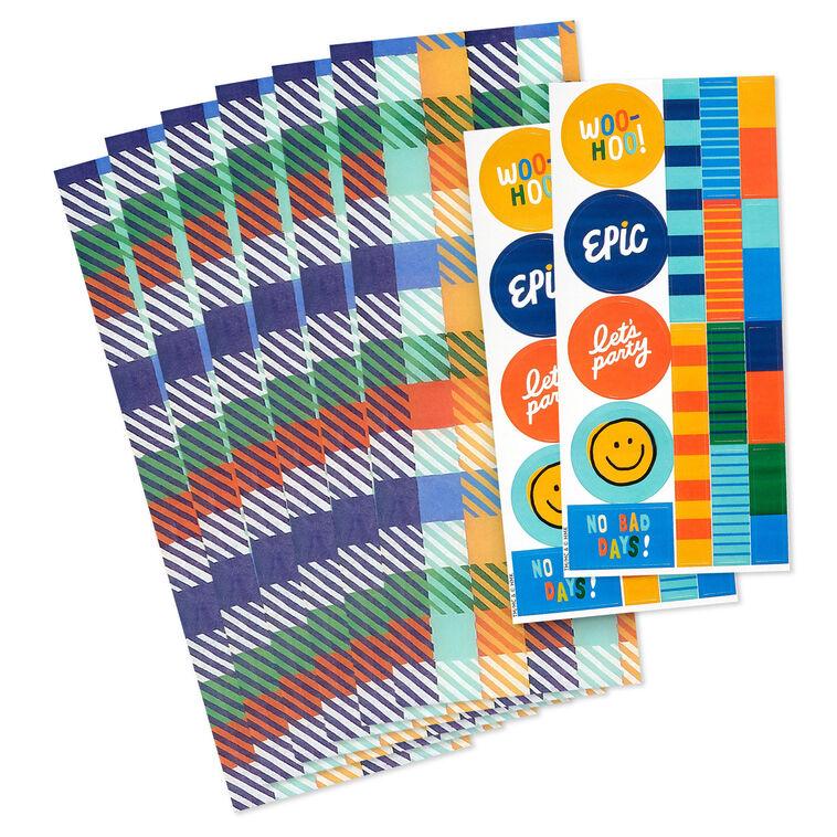 hallmark Colorful Plaid Tissue Paper With Gift Tag Stickers 6 sheets