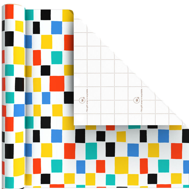 Hallmark Colorful Shapes 3-Pack Assorted Wrapping Paper Mini Roll Bundle 45 Sq. Ft. Total
