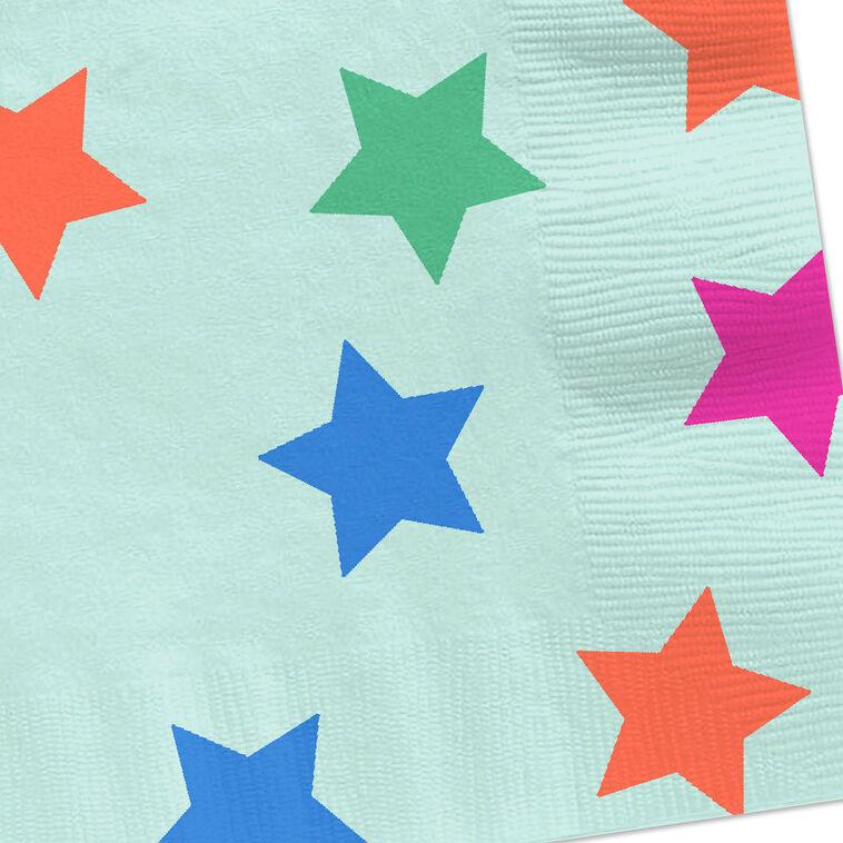 Hallmark Colorful Stars On Aqua Dinner Napkins Set Of 16