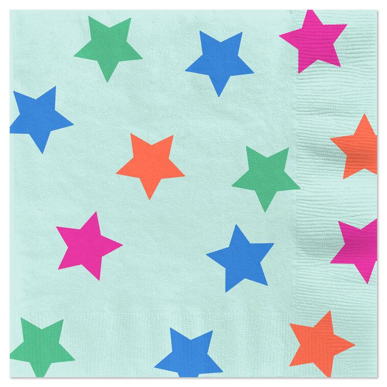 hallmark Colorful Stars on Aqua Dinner Napkins Set of 16