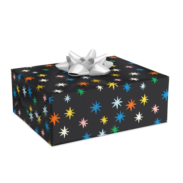 Hallmark Colorful Stars On Black Wrapping Paper 20 Sq. Ft