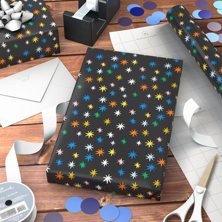 Hallmark Colorful Stars On Black Wrapping Paper 20 Sq. Ft
