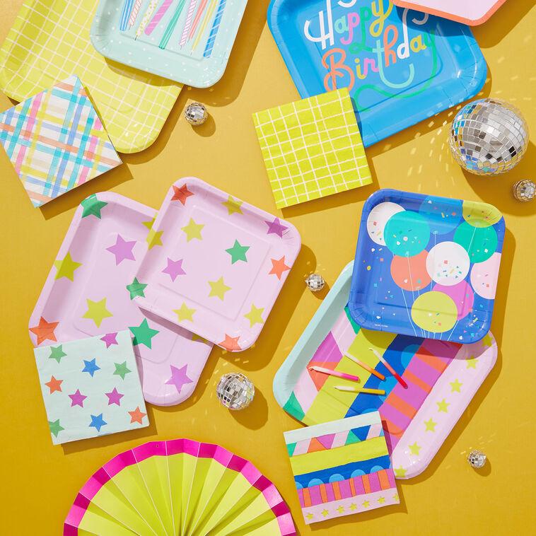 Hallmark Colorful Stars On Pink Square Dessert Plates Set Of 8