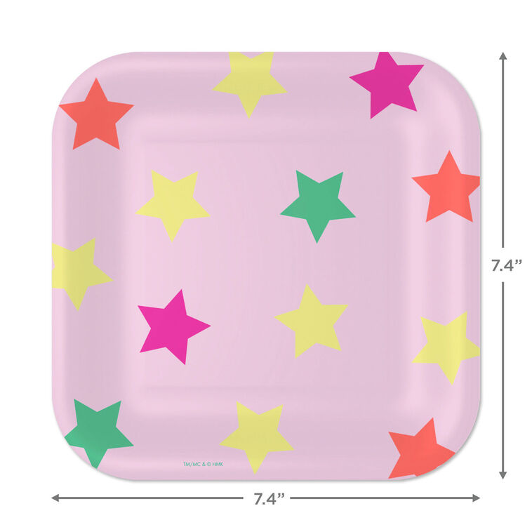 Hallmark Colorful Stars On Pink Square Dessert Plates Set Of 8