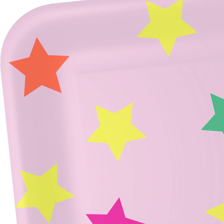 Hallmark Colorful Stars On Pink Square Dinner Plates Set Of 8
