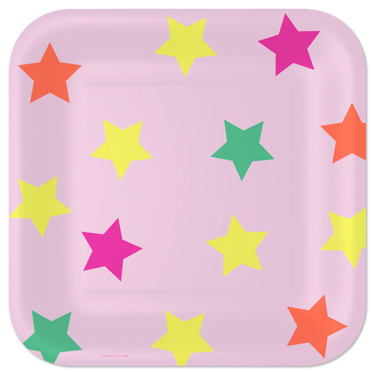 hallmark Colorful Stars on Pink Square Dinner Plates Set of 8