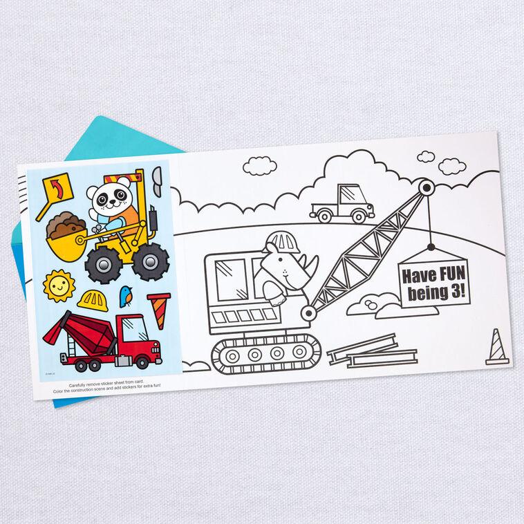 Hallmark Construction Site 3rd Birthday Card With Stickers And Coloring Activity