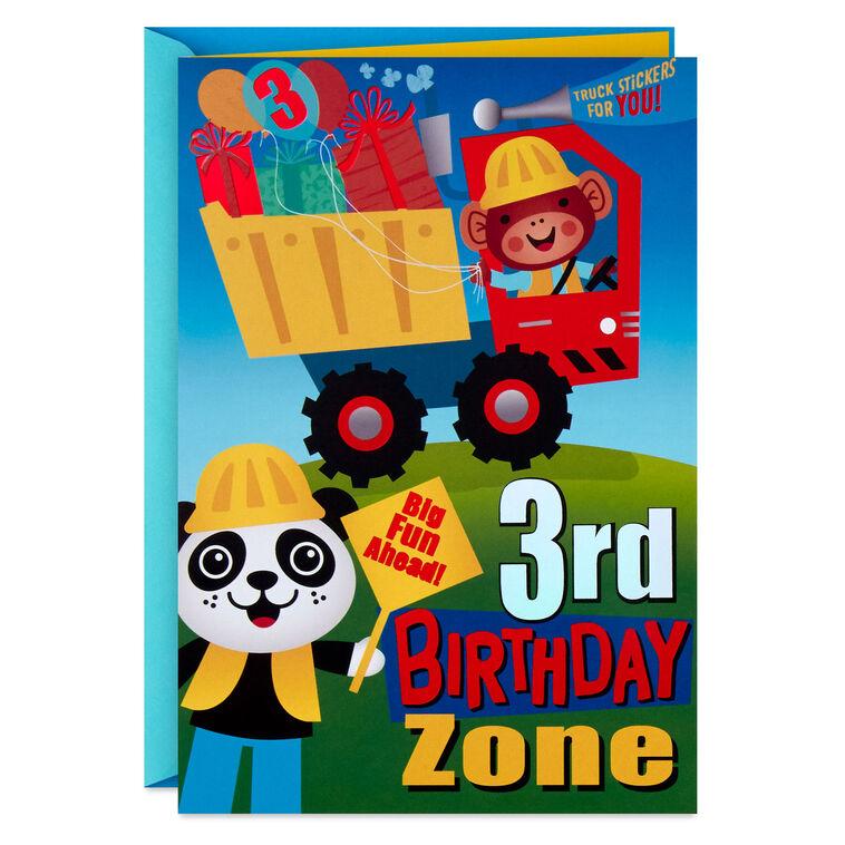 hallmark Construction Site 3rd Birthday Card With Stickers and Coloring Activity