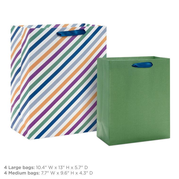Hallmark Cool Stripes And Solids 8-Pack Assorted Gift Bags