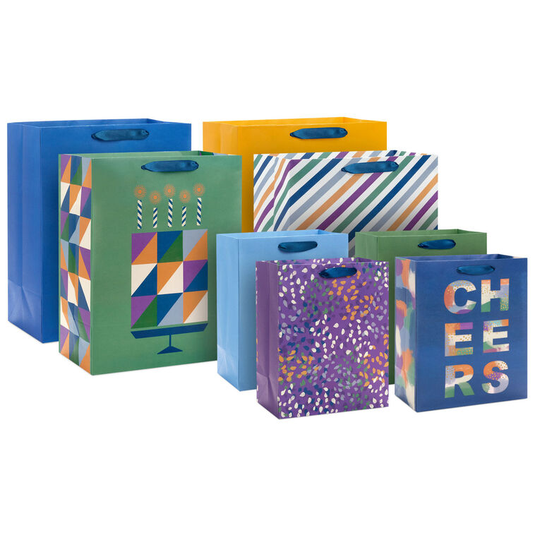 hallmark Cool Stripes and Solids 8-Pack Assorted Gift Bags