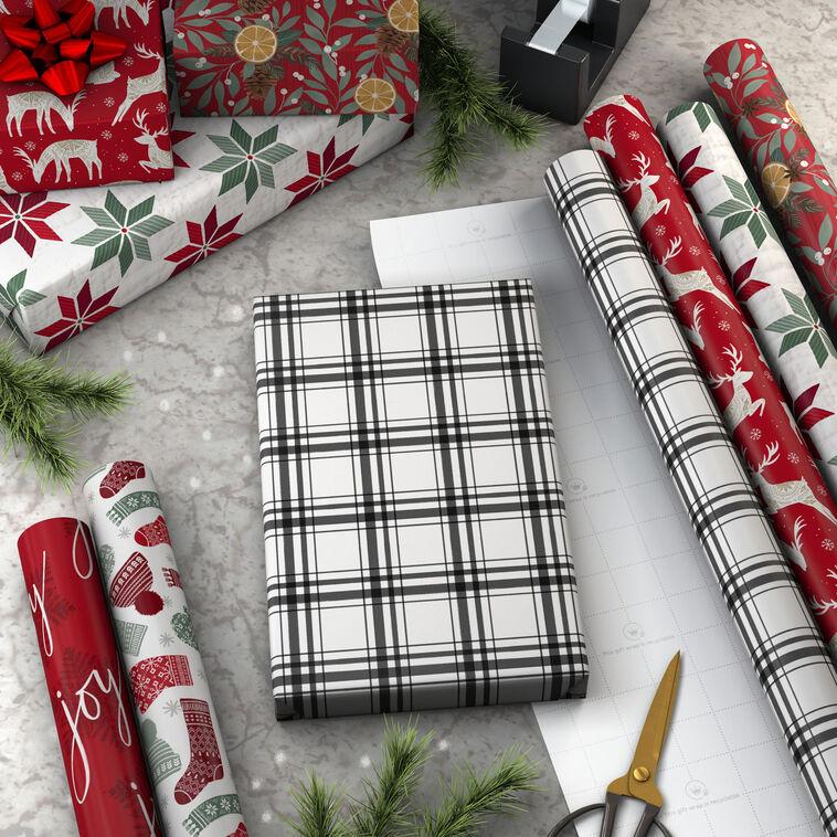 Hallmark Cozy Patterns 6-Pack Assorted Holiday Wrapping Paper Roll Bundle 150 Sq. Ft. Total