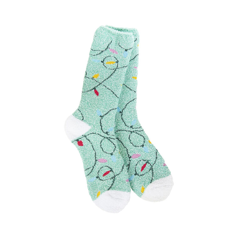hallmark Crescent Sock Company Holiday Lights on Mint Green Cozy Crew Socks