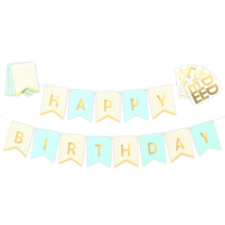 hallmark Customizable Aqua and Gold Dots Party Banner Kit