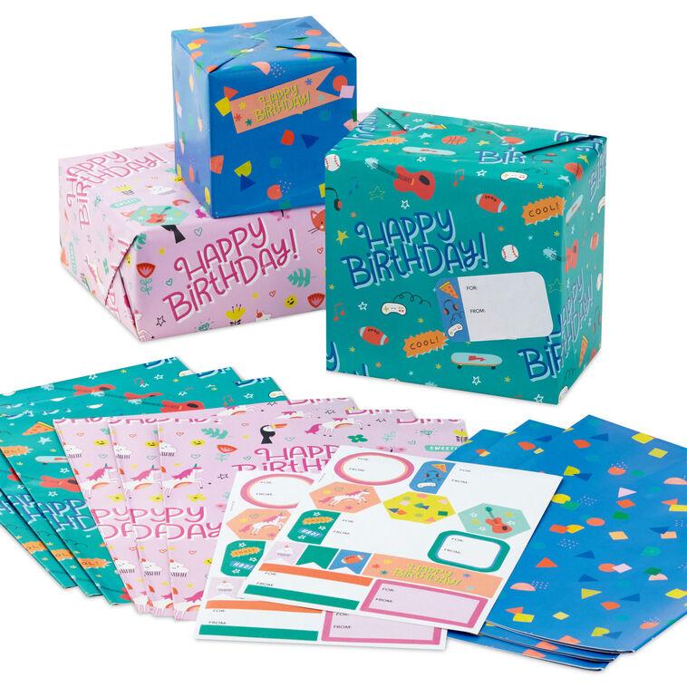 Hallmark Cute And Colorful Birthday Flat Wrapping Paper Assortment With Gift Tags 12 Sheets