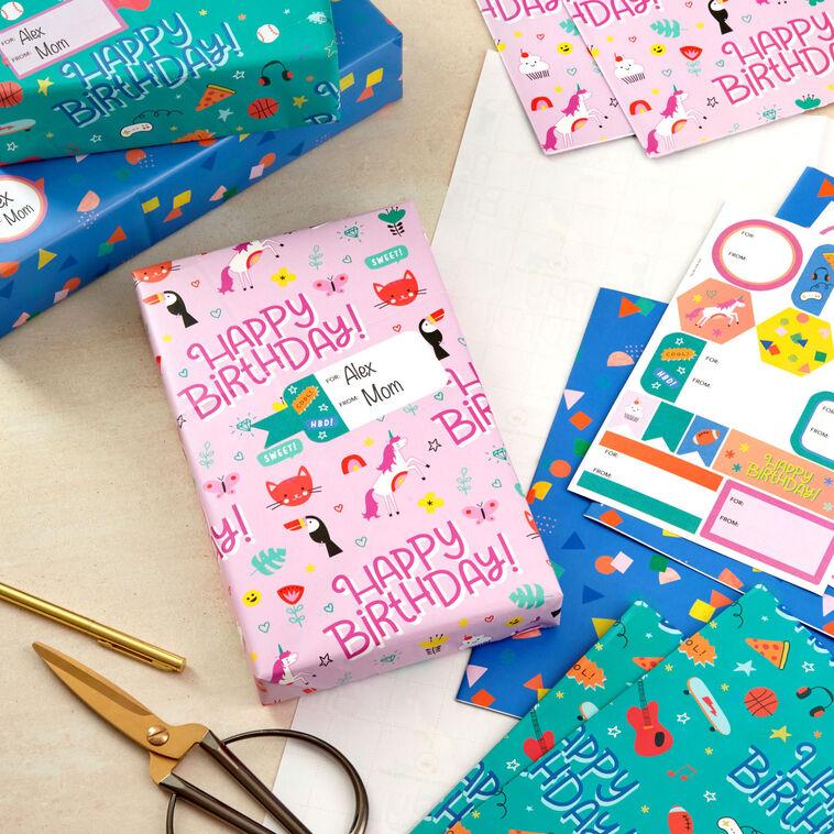 Hallmark Cute And Colorful Birthday Flat Wrapping Paper Assortment With Gift Tags 12 Sheets