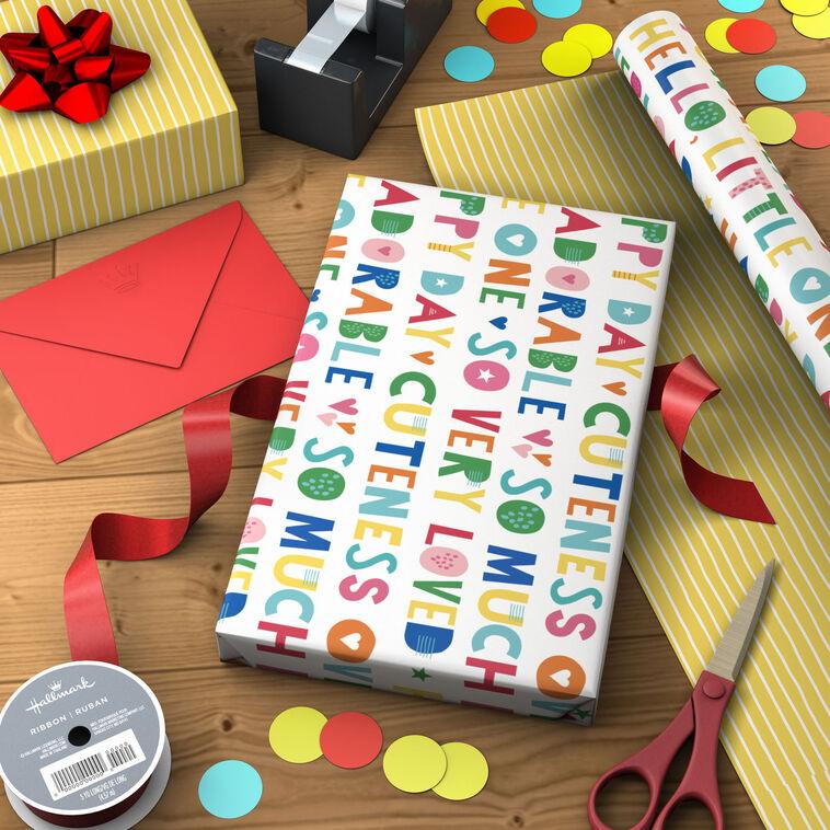 Hallmark Cuteness Overload/Yellow Stripes Reversible Wrapping Paper 20 Sq. Ft