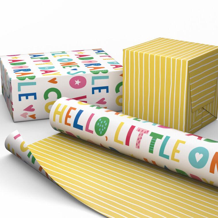 Hallmark Cuteness Overload/Yellow Stripes Reversible Wrapping Paper 20 Sq. Ft