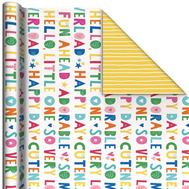 hallmark Cuteness Overload/Yellow Stripes Reversible Wrapping Paper 20 sq. ft