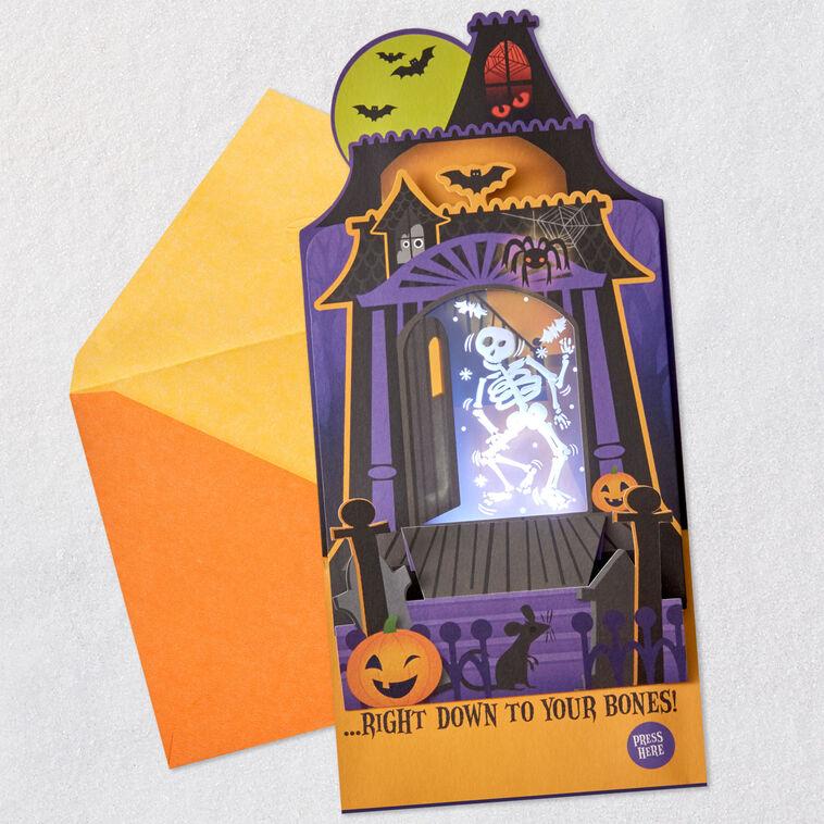 Hallmark Dancing Skeleton Musical Pop-Up Halloween Card With Light
