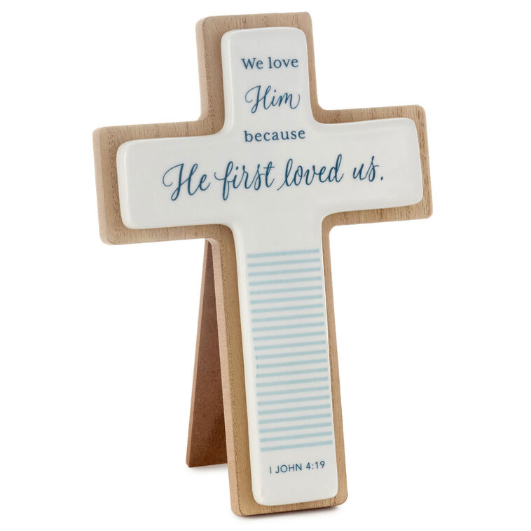 hallmark DaySpring Wood and Ceramic Cross With Scripture