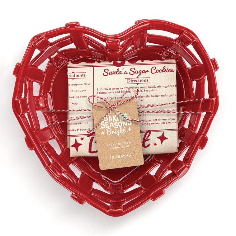 hallmark Demdaco Ceramic Heart Basket With Dish Towel Gift Set