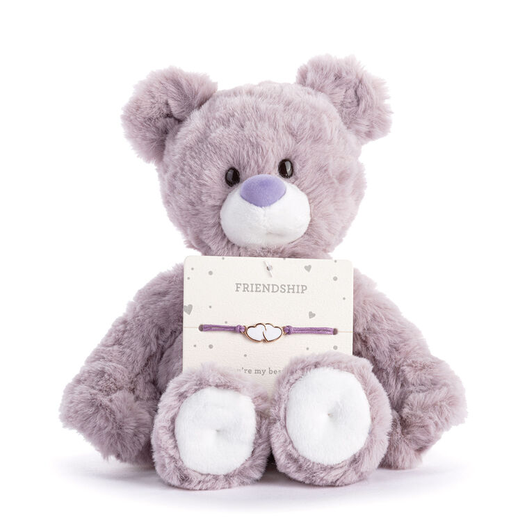 hallmark Demdaco Friendship Lavender Plush Bear With Hearts Bracelet
