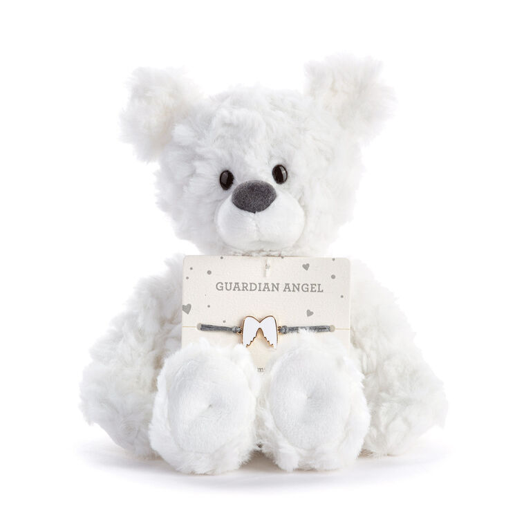 hallmark Demdaco Guardian Angel White Plush Bear With Angel Wings Bracelet