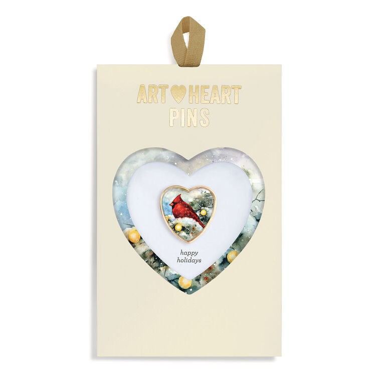 hallmark Demdaco Happy Holidays Cardinal Art Heart Pin