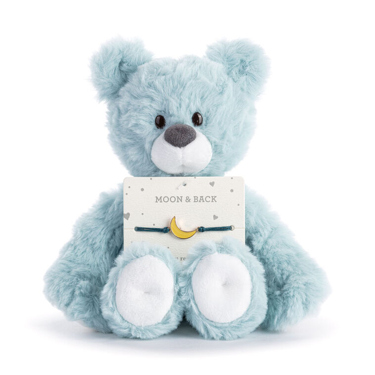 hallmark Demdaco Moon and Back Blue Plush Bear With Moon Bracelet