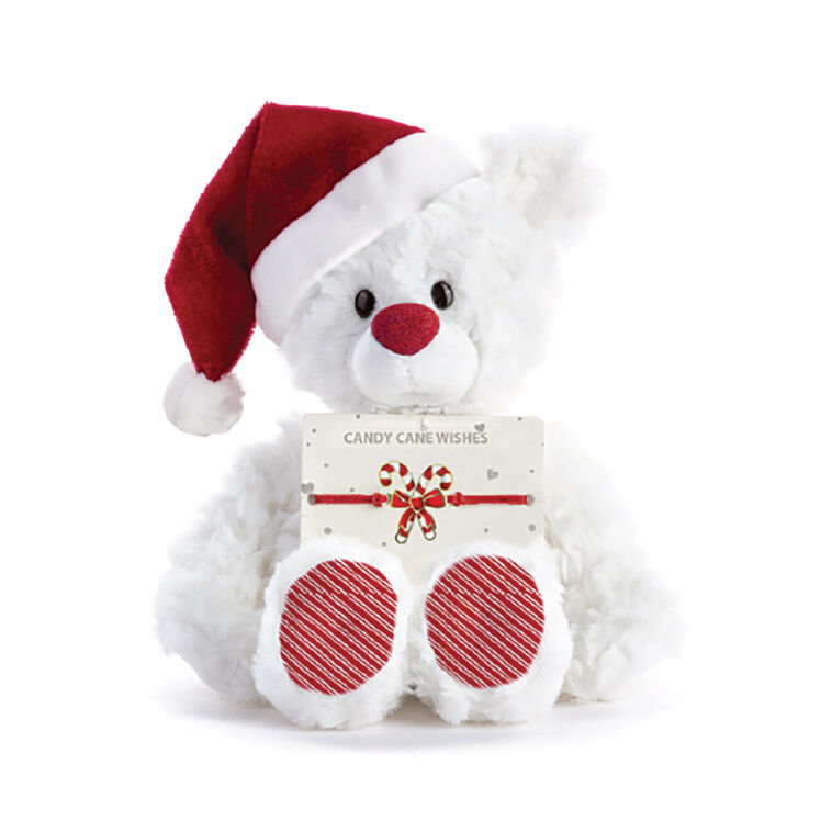 hallmark Demdaco Santa Hat White Plush Bear With Red Bow Bracelet 8"
