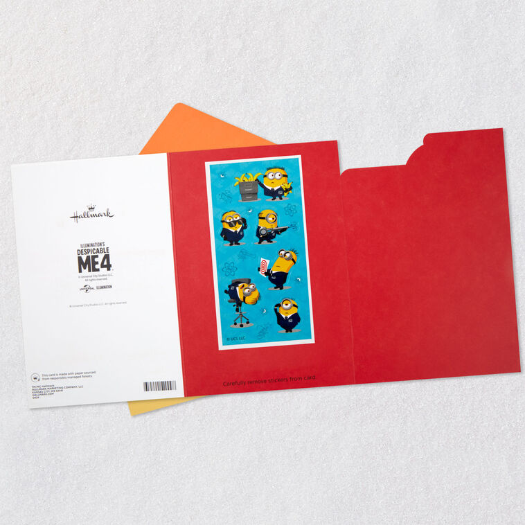 Hallmark Despicable Me 4 Mind-blowing Coolness Minions Birthday Card For Kids With Stickers