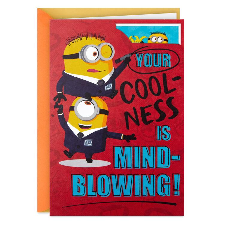 hallmark Despicable Me 4 Mind-blowing Coolness Minions Birthday Card for Kids With Stickers