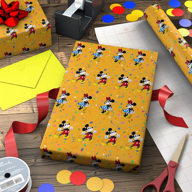 Hallmark Disney Mickey And Minnie On Yellow Wrapping Paper Roll 17.5 Sq. Ft