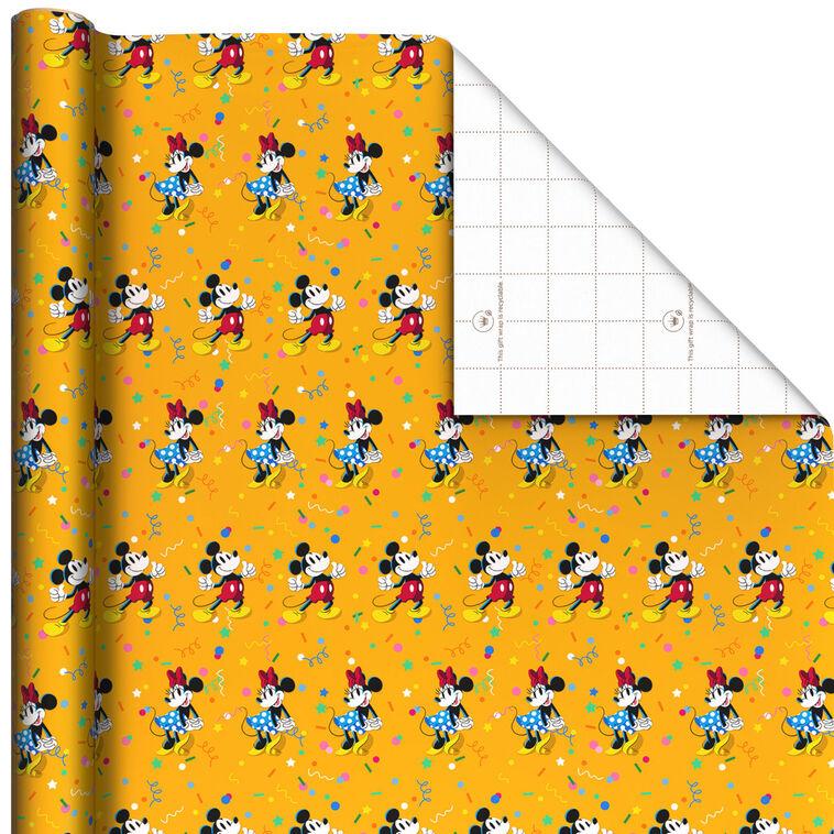 hallmark Disney Mickey and Minnie on Yellow Wrapping Paper Roll 17.5 sq. ft