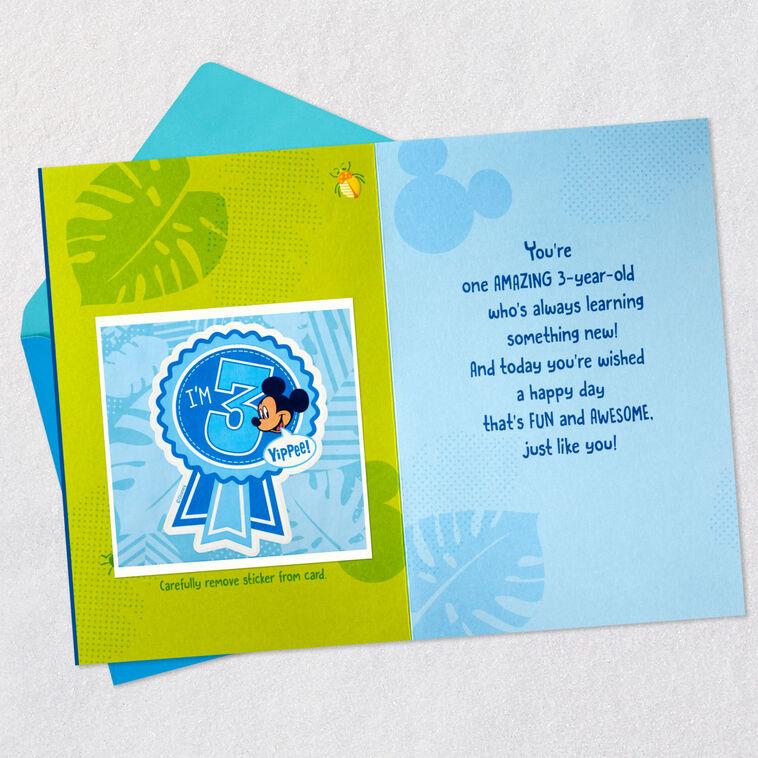 Hallmark Disney Mickey Mouse And Pluto Third Birthday Card For Kid With Sticker
