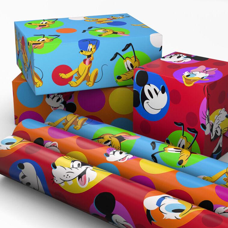 Hallmark Disney Mickey Mouse Colorful Dots 3-Pack Assortment Wrapping Paper Roll Bundle 60 Sq. Ft. Total