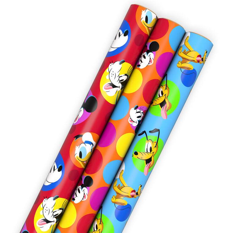 hallmark Disney Mickey Mouse Colorful Dots 3-Pack Assortment Wrapping Paper Roll Bundle 60 sq. ft. total