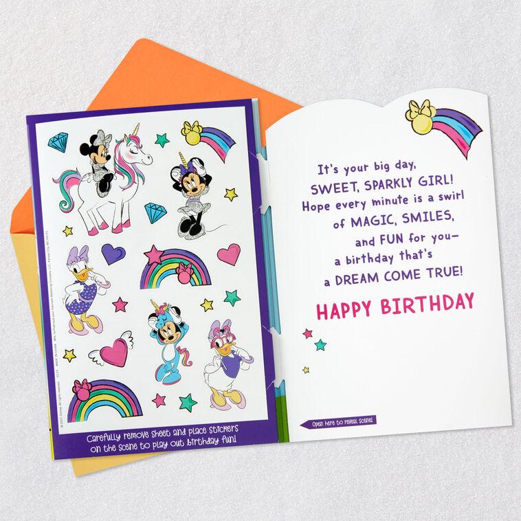 Hallmark Disney Minnie Mouse And Unicorn Sweet Girl Musical Birthday Card With Stickers And 3D Play Scene
