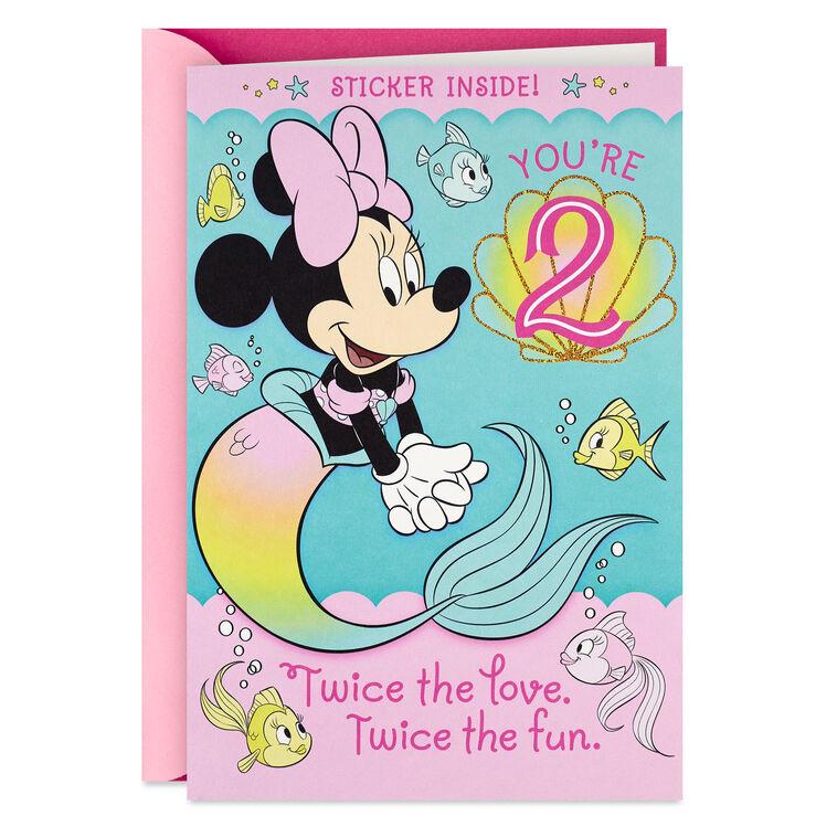 hallmark Disney Minnie Mouse You're Twice the Fun 2nd Birthday Card With Sticker